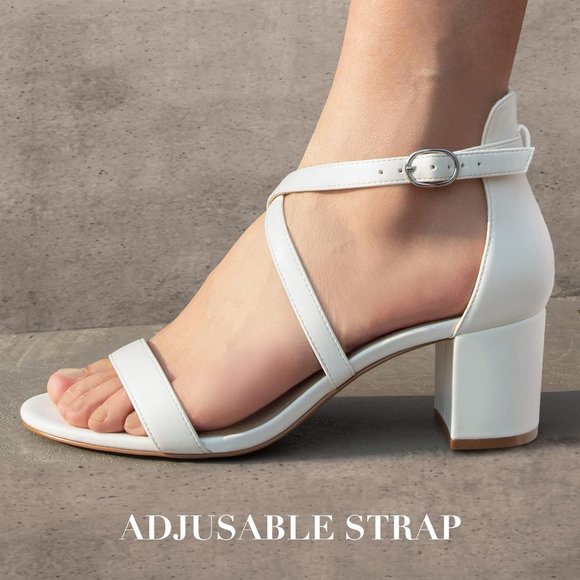Women's White Strappy Block Heels Comfy Grace Sandals Open Toe Chunky Dress - Picture 4 of 7